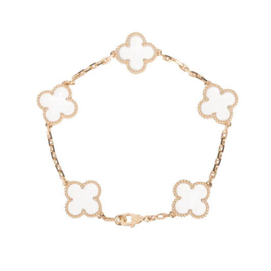 [Eternal Jewelry]CLOVER 5 MOTIF ROCK CRYSTAL PINK GOLD BRACELET