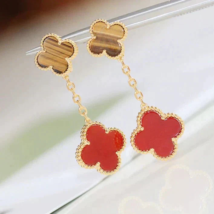 [Eternal Jewelry]CLOVER  2 MOTIF  TIGER EYE CARNELIAN EARRINGS