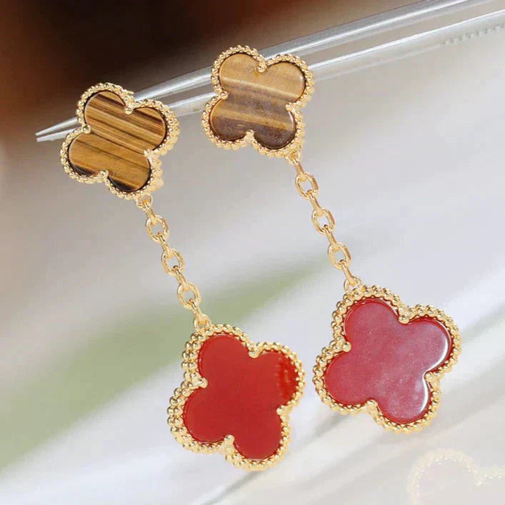 [Eternal Jewelry]CLOVER  2 MOTIF  TIGER EYE CARNELIAN EARRINGS