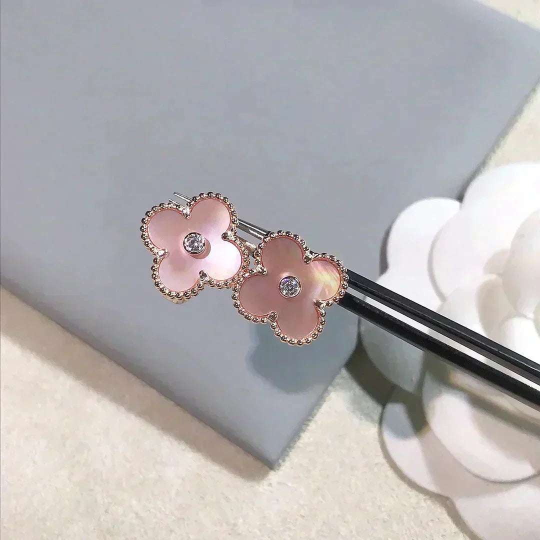 [Eternal Jewelry]CLOVER MEDIUM 1 MOTIFS  PINK MOP DIAMOND EARRINGS