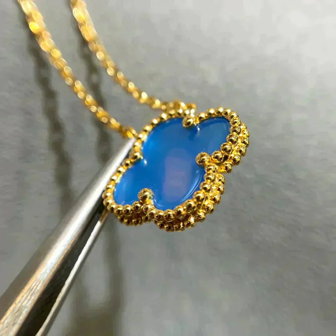 [Eternal Jewelry]CLOVER 15MM BLUE AGATE NECKLACE