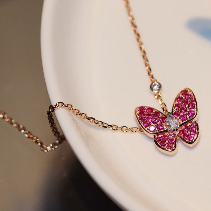 [Eternal Jewelry]BUTTERFLY RED DIAMOND ROSE GOLD NECKLACE
