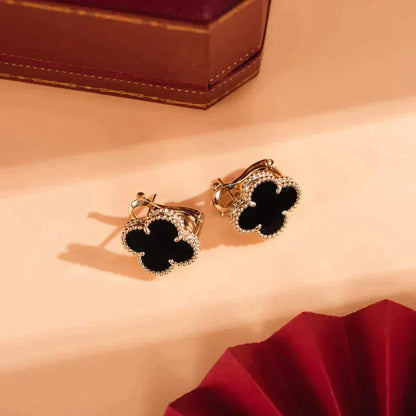 [Eternal Jewelry]CLOVER MEDIUM 1 MOTIFS  ONYX STUD EARRINGS