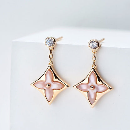 [Eternal Jewelry]DOUBLE STAR PINK GOLD MOP DROP EARRINGS