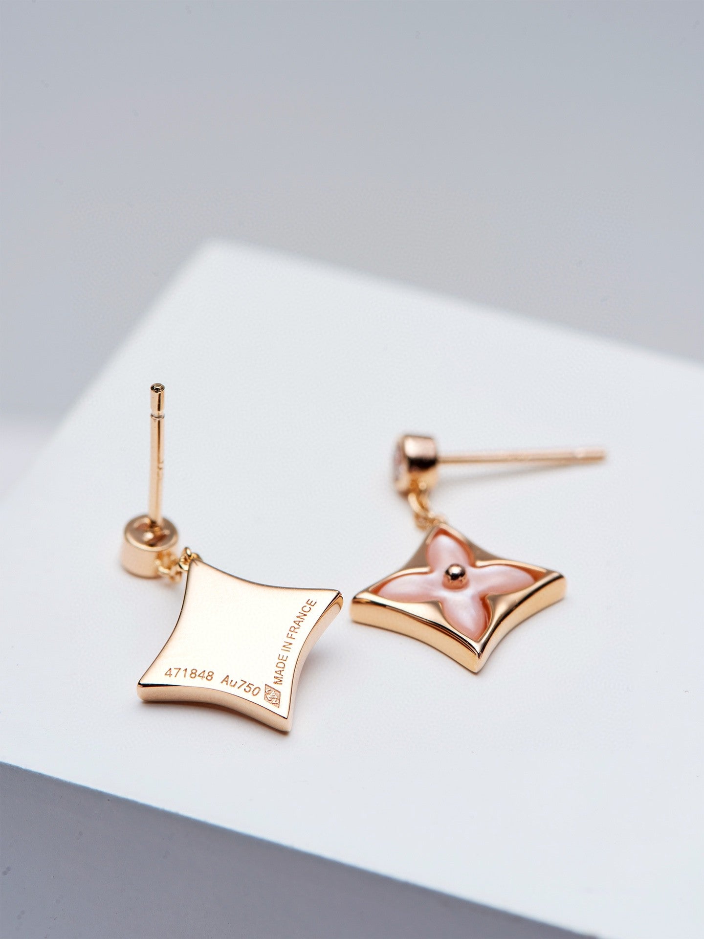 [Eternal Jewelry]DOUBLE STAR PINK GOLD MOP DROP EARRINGS