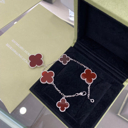 [Eternal Jewelry]CLOVER 5 MOTIFS SIVLER CARNELIAN BRACELET