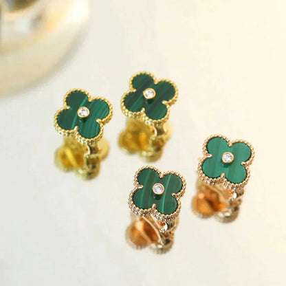 [Eternal Jewelry]CLOVER MEDIUM 1 MOTIFS MALACHITE DIAMOND EARRINGS