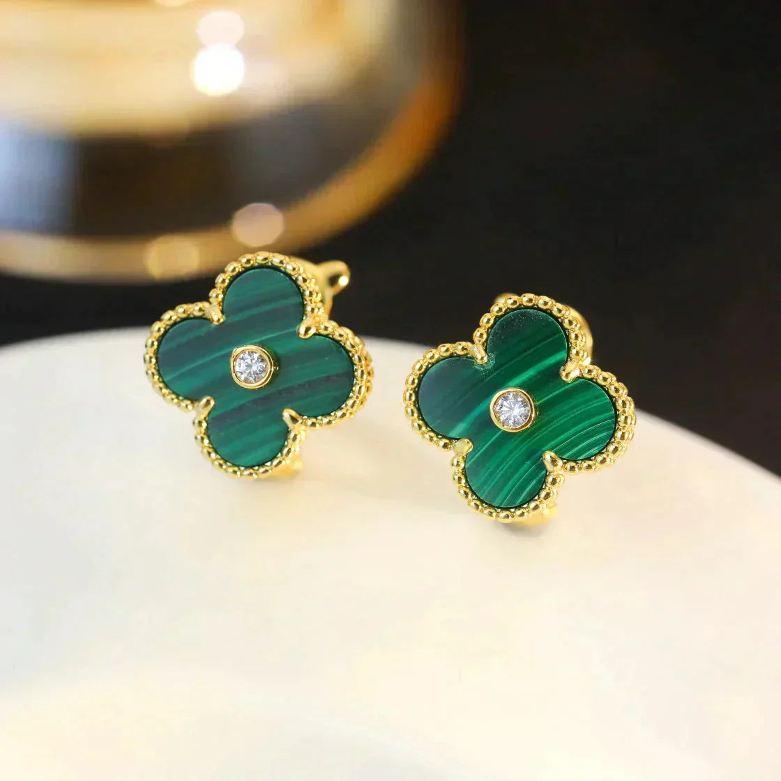 [Eternal Jewelry]CLOVER MEDIUM 1 MOTIFS MALACHITE DIAMOND EARRINGS