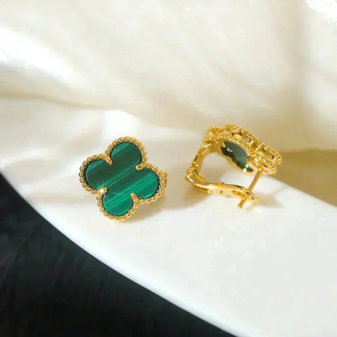 [Eternal Jewelry]CLOVER MEDIUM 1 MOTIFS MALACHITE  EARRINGS