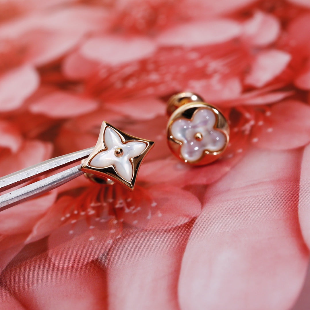 [Eternal Jewelry]STAR AND SUN PINK GOLD MOP STUD EARRINGS