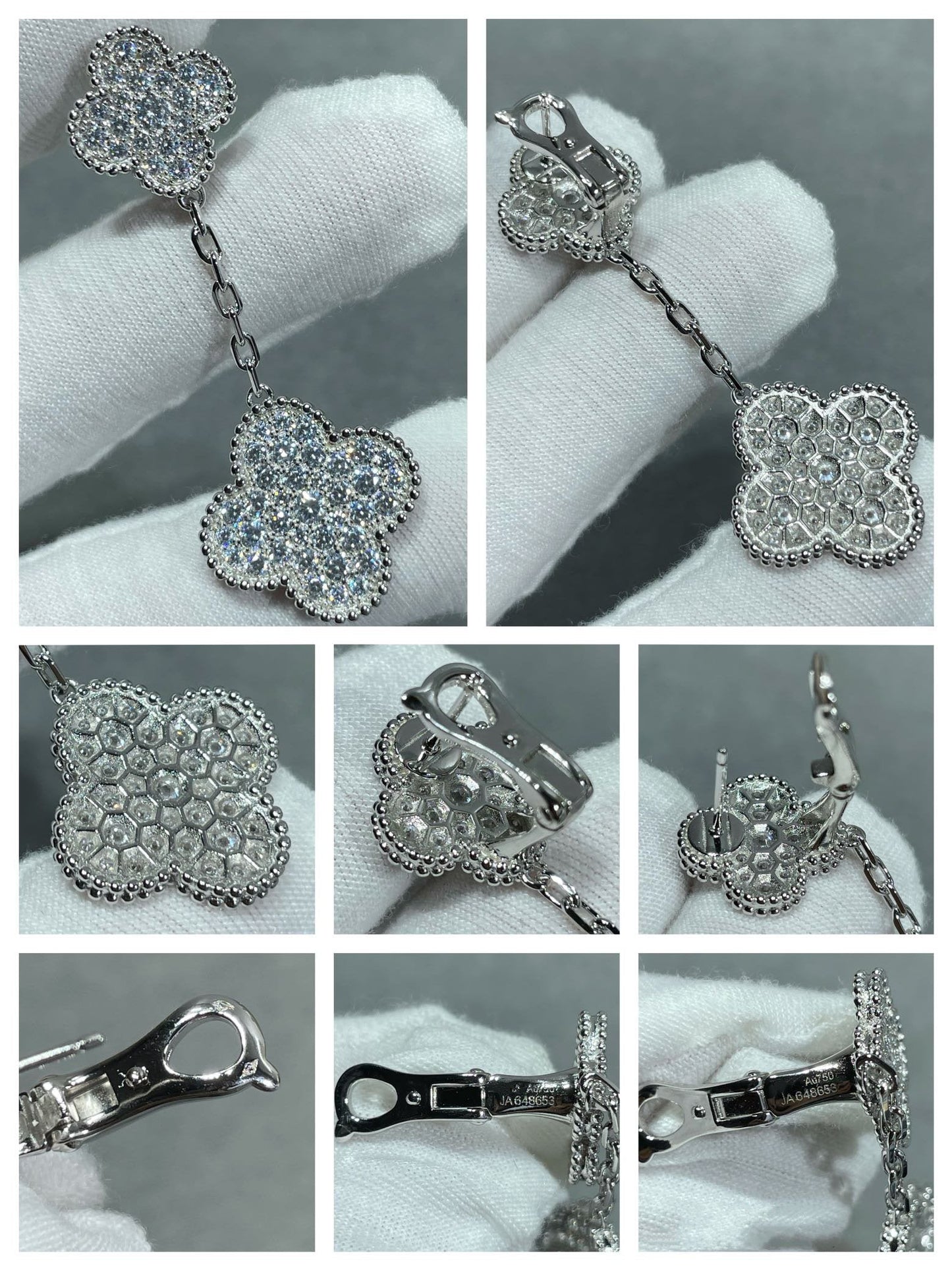 [Eternal Jewelry]CLOVER 2 MOTIFS DIAMOND PAVED SILVER EARRINGS