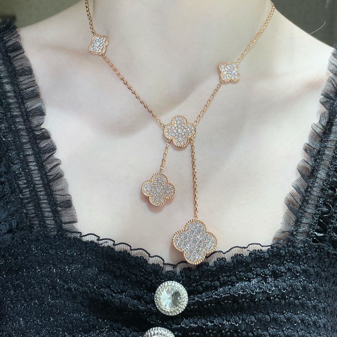 [Eternal Jewelry]CLOVER 6 MOTIF DIAMOND PAVED NECKLACE