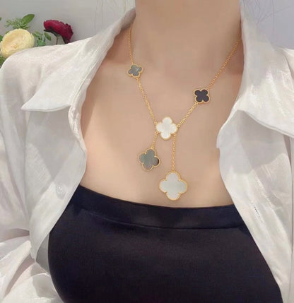 [Eternal Jewelry]CLOVER 6 MOTIF MOP ONYX GOLD NECKLACE