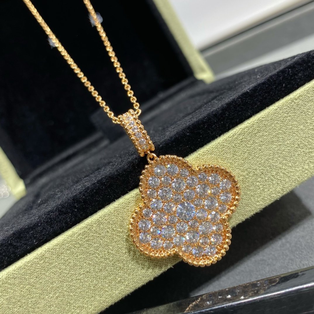 [Eternal Jewelry]CLOVER 25MM LARGE PEDANT DIAMOND PAVED LONG NECKLACE