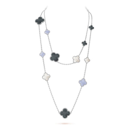 [Eternal Jewelry]CLOVER 16 MOTIF CHALCEDONY MOP SILVER NECKLACE
