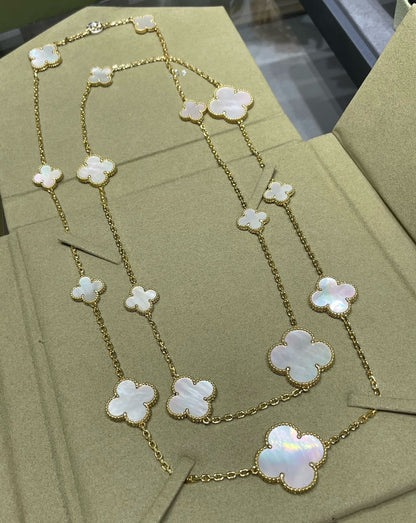 [Eternal Jewelry]CLOVER 16 MOTIF WHITE MOP GOLD NECKLACE
