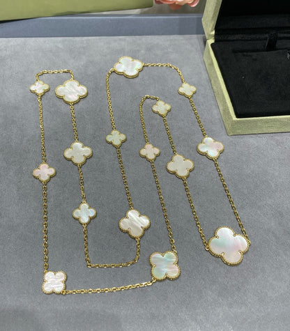 [Eternal Jewelry]CLOVER 16 MOTIF WHITE MOP GOLD NECKLACE