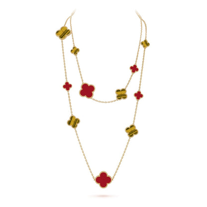 [Eternal Jewelry]CLOVER 16 MOTIF CARNELIAN TIGER EYE ROSE GOLD NECKLACE