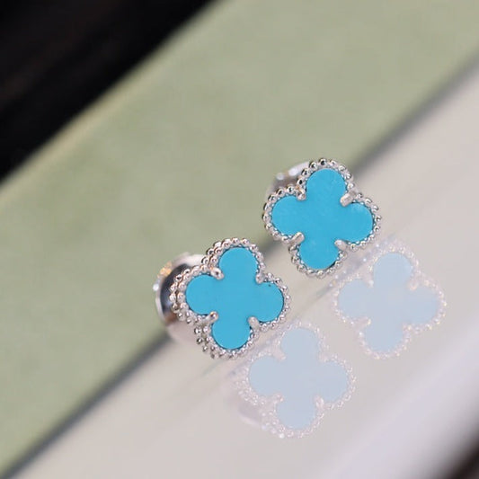 [Eternal Jewelry]CLOVER MINI TURQUOISE SILVER STUD EARRINGS