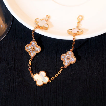 [Eternal Jewelry]CLOVER BRACELET 5 MOTIF WHITE MOP DIAMOND