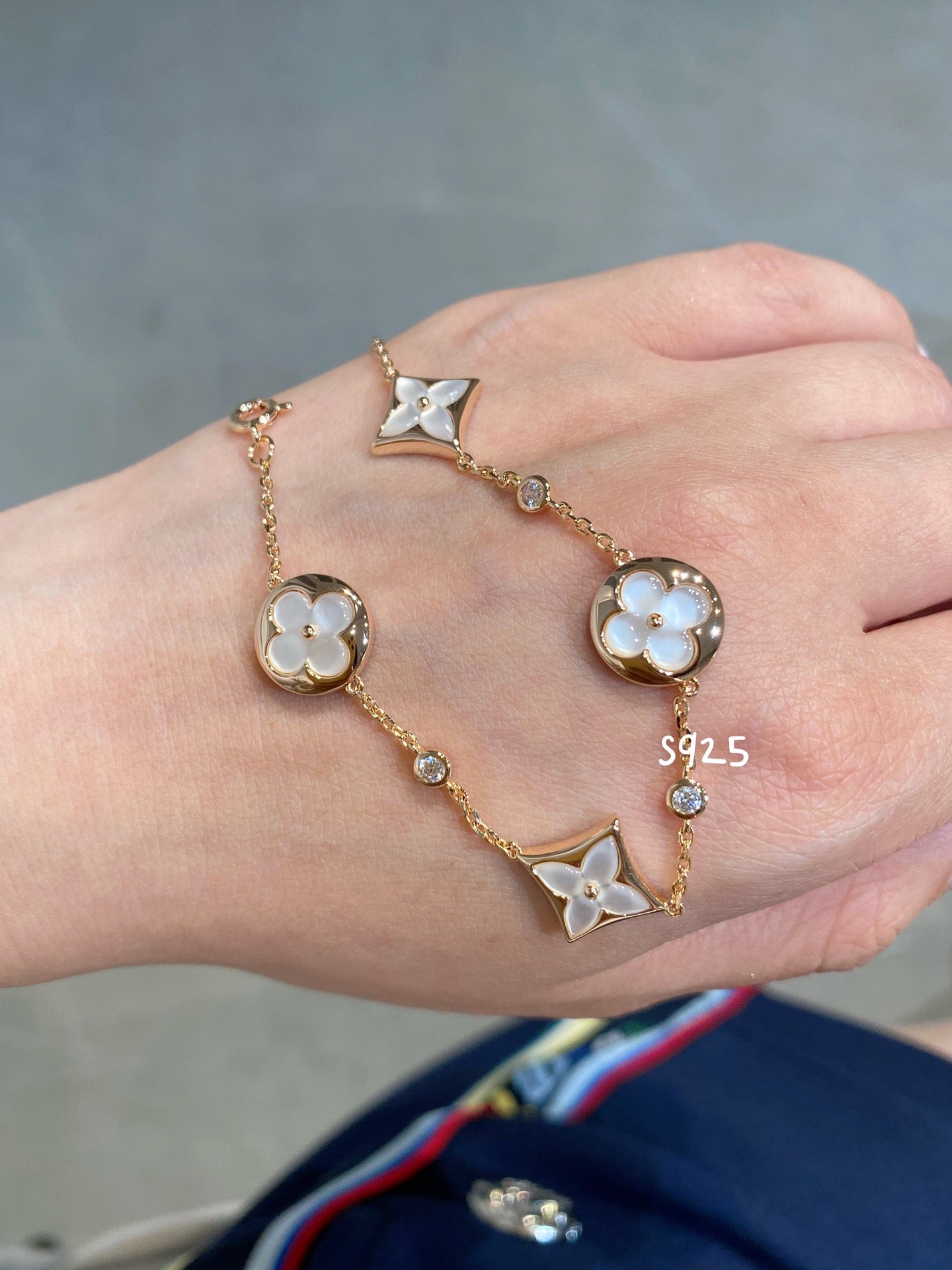 [Eternal Jewelry]STAR AND SUN 4 MOTIF WHITE MOP PINK GOLD BRACELET