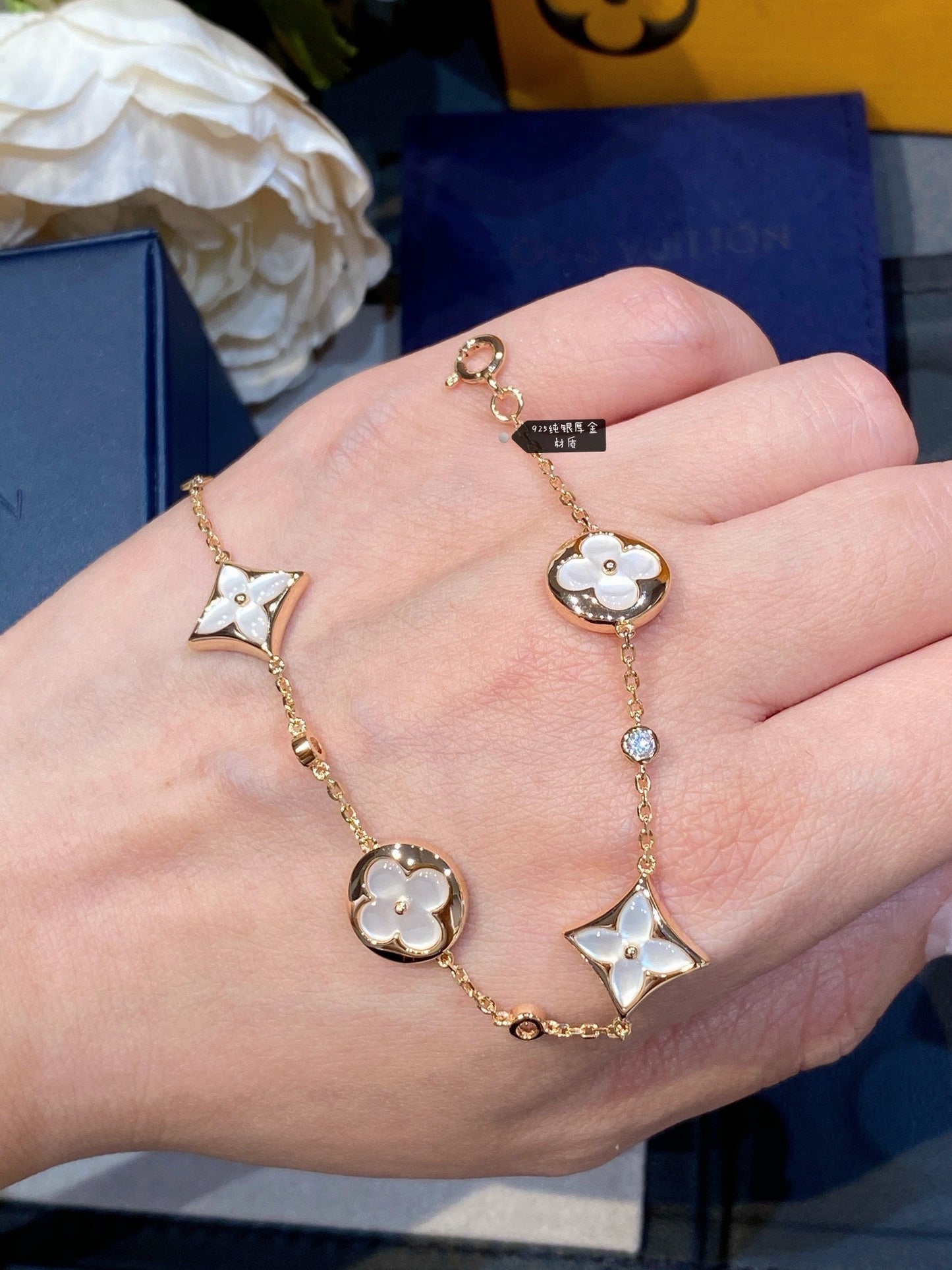 [Eternal Jewelry]STAR AND SUN 4 MOTIF WHITE MOP PINK GOLD BRACELET