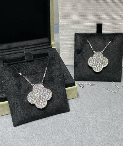 [Eternal Jewelry]CLOVER 25MM LARGE PENDANT DIAMOND PAVED SILVER NECKLACE