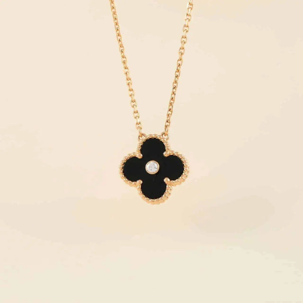 [Eternal Jewelry]CLOVER 15MM DIAMOND ONYX NECKLACE