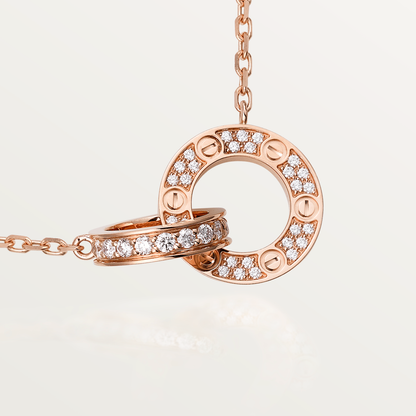 [Eternal Jewelry]LOVE 7.6MM NECKLACE ROSE GOLD AND SILVER  FULL DIAMOND