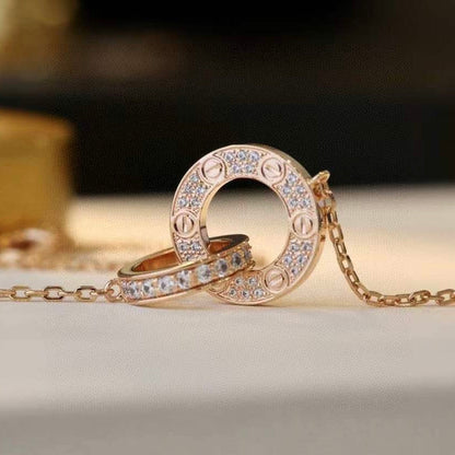 [Eternal Jewelry]LOVE 7.6MM NECKLACE ROSE GOLD AND SILVER  FULL DIAMOND