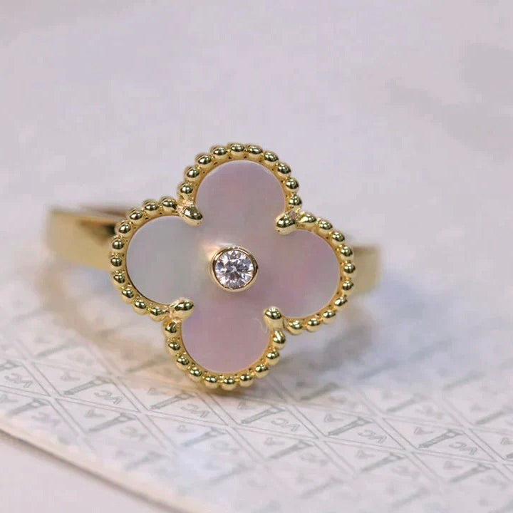 [Eternal Jewelry]CLOVER PINK MOP RING GOLD DIAMOND