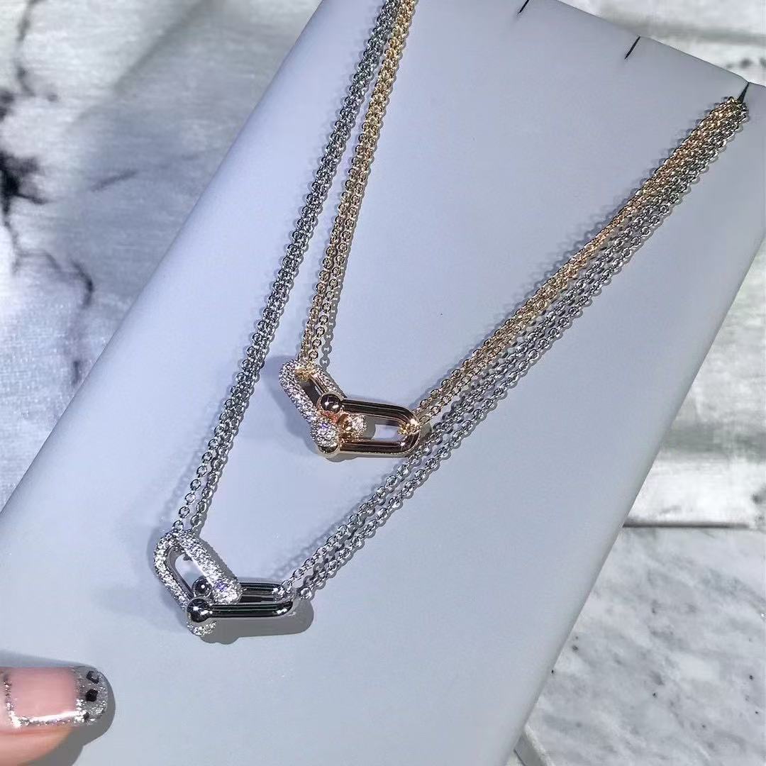 [Eternal Jewelry]T House Diamond-Set Double Chain Link Pendant Necklace