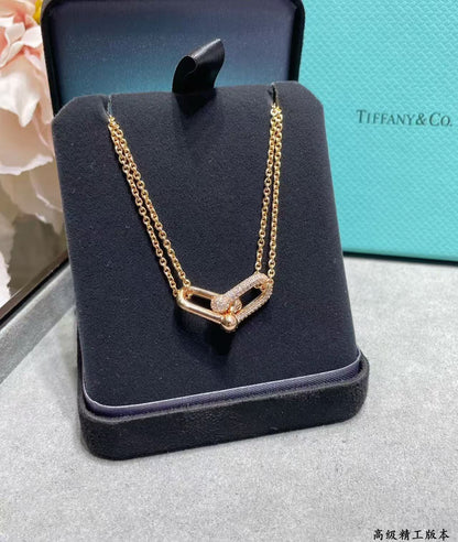 [Eternal Jewelry]T House Diamond-Set Double Chain Link Pendant Necklace