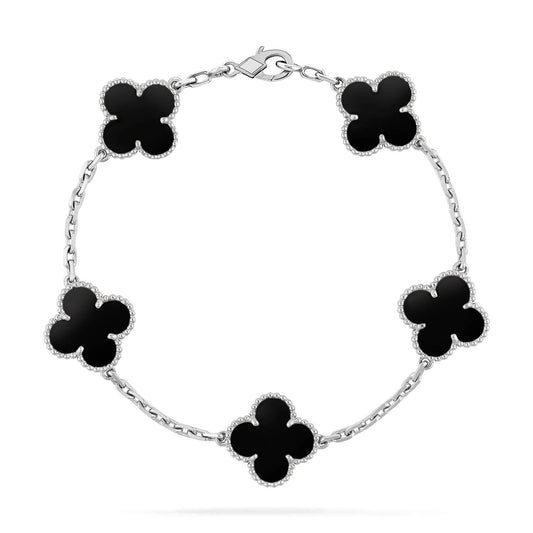 [Eternal Jewelry]CLOVER 5 MOTIF ONYXS  BRACELET SILVER