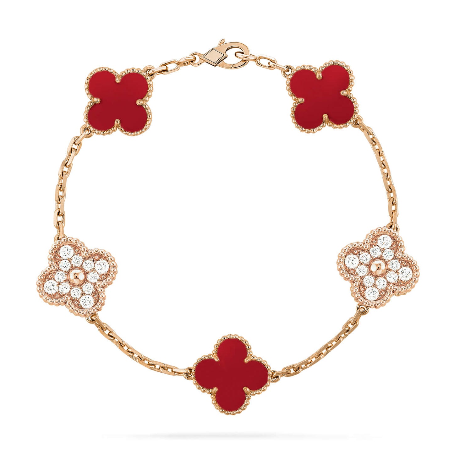 [Eternal Jewelry]CLOVER 5 MOTIFS CARNELIAN DIAMOND BRACELET