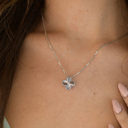 [Eternal Jewelry]CLOVER  15MM DIAMOND LASER NECKLACE SILVER