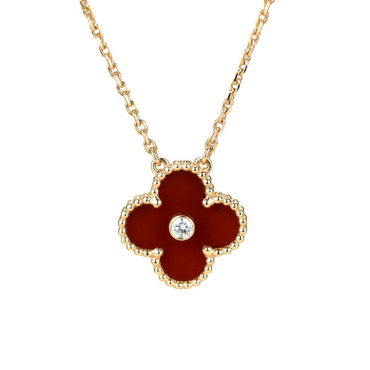 [Eternal Jewelry]CLOVER 15MM DIAMOND CARNELIAN NECKLACE