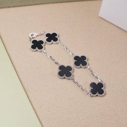 [Eternal Jewelry]CLOVER 5 MOTIF ONYXS  BRACELET SILVER