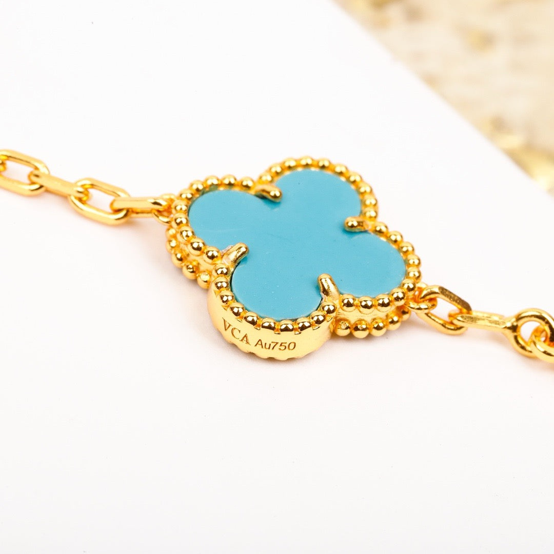 [Eternal Jewelry]CLOVER 5 MOTIF TURQUOISE DIAMOND GOLD BRACELET