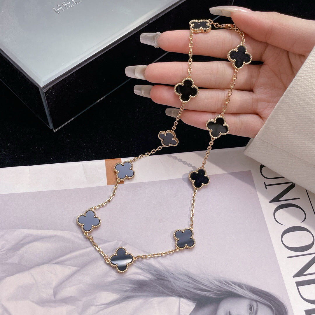 [Eternal Jewelry]CLOVER 10 MOTIFS ONYX NECKLACE