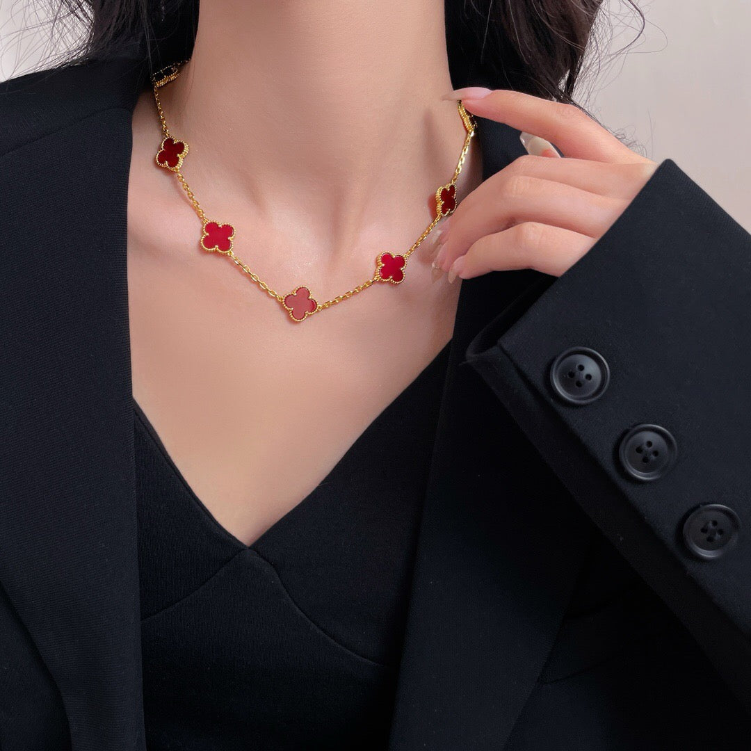 [Eternal Jewelry]CLOVER 10 MOTIFS CARNELIAN NECKLACE