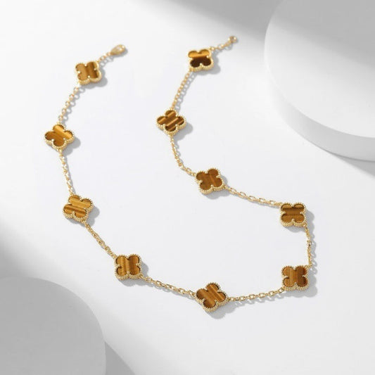 [Eternal Jewelry]CLOVER 10 MOTIFS TIGER EYE NECKLACE
