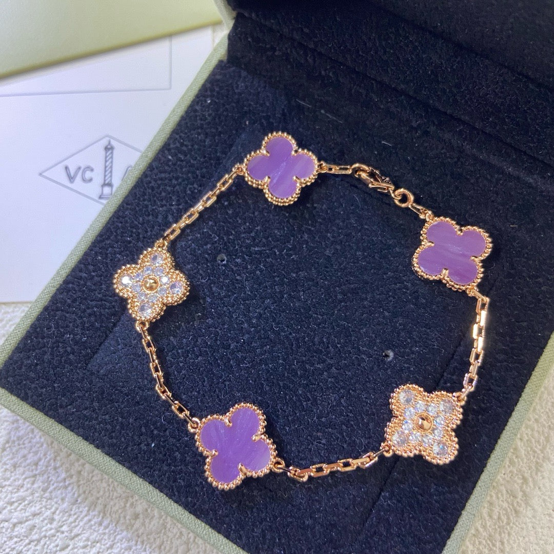 [Eternal Jewelry]CLOVER  5 MOTIFS  PURPLE VIOLET DIAMOND BRACELET