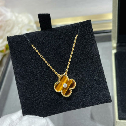 [Eternal Jewelry]CLOVER 15MM DIAMOND AND YELLOW TIGER'S EYE AGATE necklace