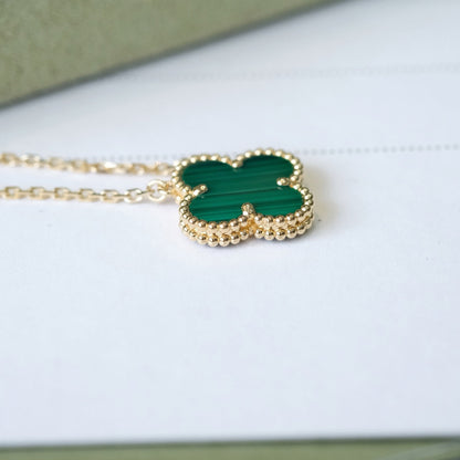 [Eternal Jewelry]CLOVER 15MM MALACHITE SINGLE FLOWER  NECKLACE