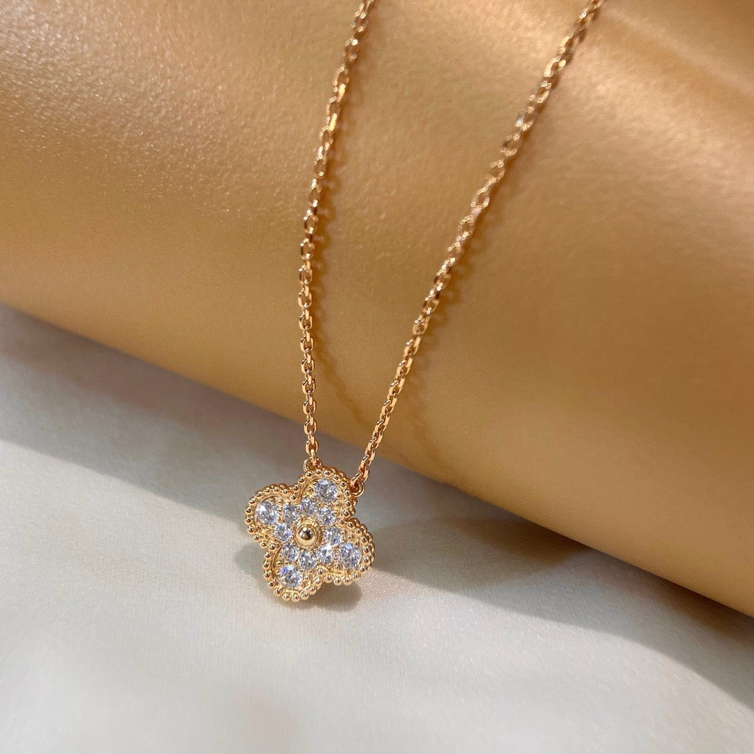[Eternal Jewelry]CLOVER 15MM DIAMOND SINGLE FLOWER NECKLACE