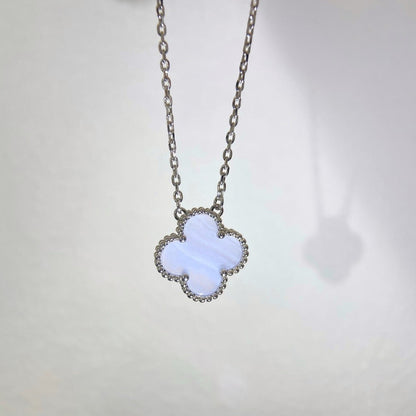 [Eternal Jewelry]CLOVER 15MM BLUE CHALCEDONY NECKLACE SILVER
