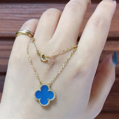 [Eternal Jewelry]CLOVER 15MM BLUE AGATE NECKLACE