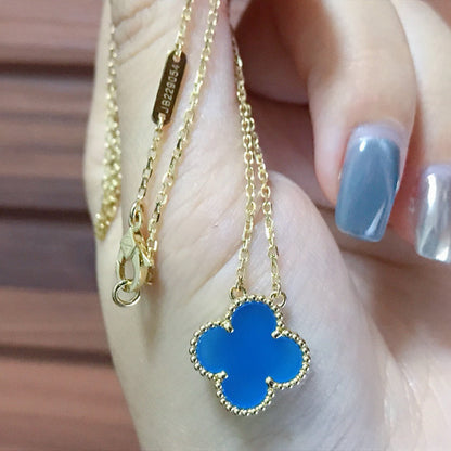 [Eternal Jewelry]CLOVER 15MM BLUE AGATE NECKLACE