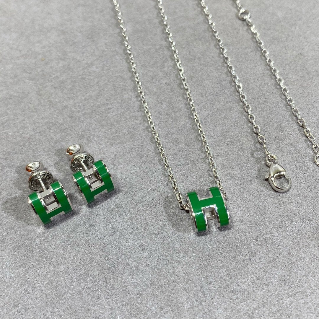 [Eternal Jewelry]POP H GREEN NECKLACE SILVER AND GOLD